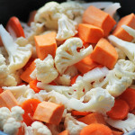 The vegetables that went into making this Cauliflower Sweet Potato Carrot soup recipe.