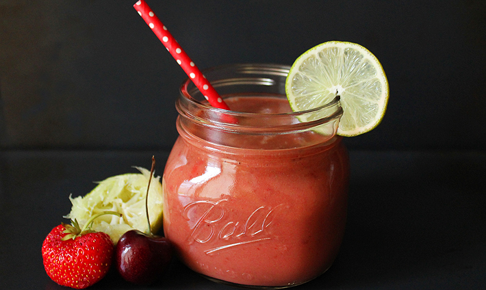 Make yourself a Cherry Berry Coconut Limeade Smoothie when you're craving a sweet but tart drink to cool down with.