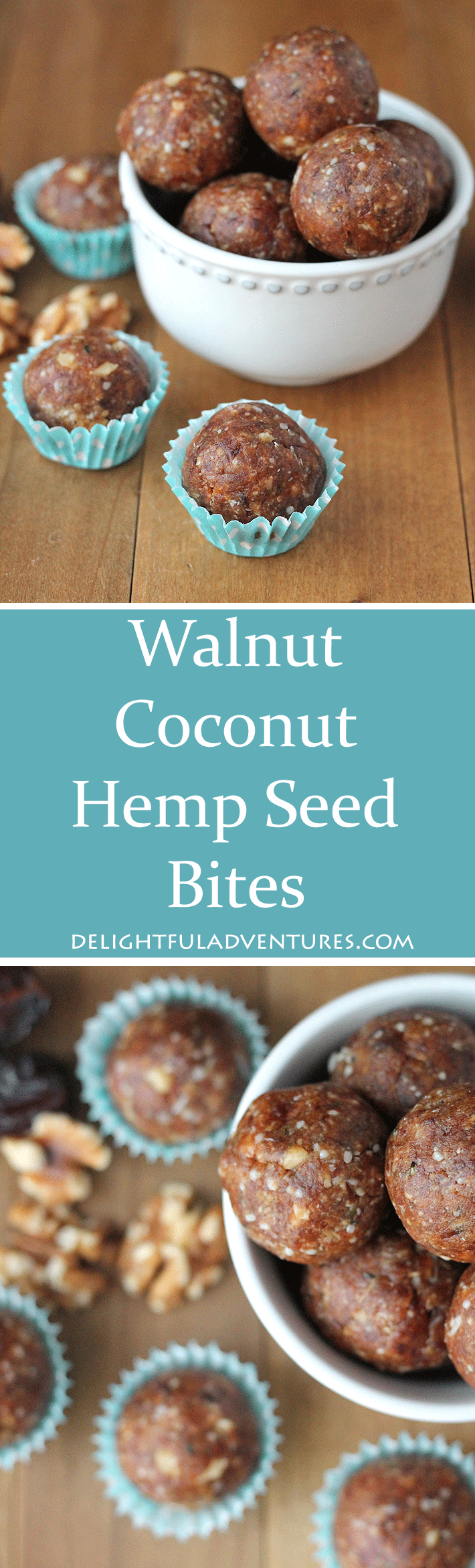 Just one of these naturally sweetened, nutritious, no bake walnut coconut hemp seed bites will kick your afternoon sugar craving to the curb!