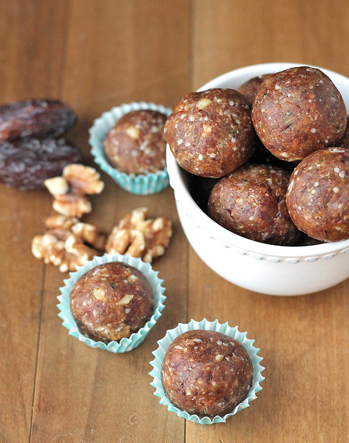 Fix that afternoon sugar craving with one or two of these no bake Walnut Coconut Hemp Seed Bites.