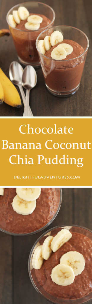 Whip up this delicious vegan & gluten free Chocolate Banana Coconut Chia Pudding in the evening and it will be ready for breakfast or snacks the next day.