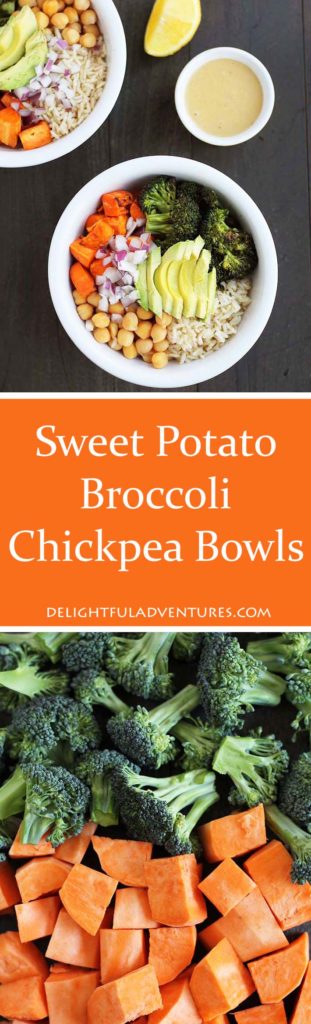 Throw together some nutritious ingredients and what you get are these easy, vegan Sweet Potato Broccoli Chickpea Bowls. Great for lunch or supper!
