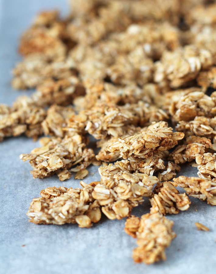 Close up shot of nut free granola clusters.