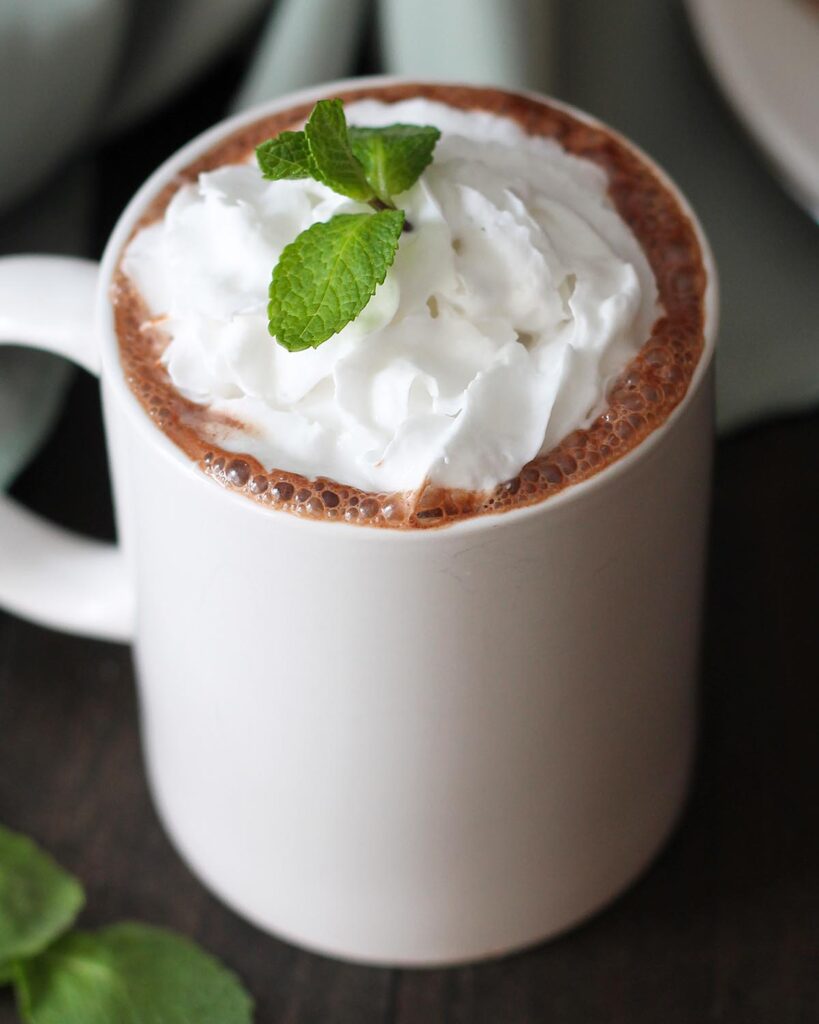 Rich Vegan Peppermint Hot Chocolate - Delightful Adventures