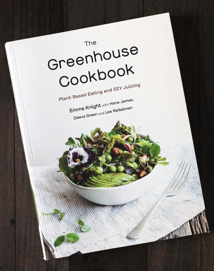 An overhead shot of the cover of the book: \"The Greenhouse Cookbook.\"