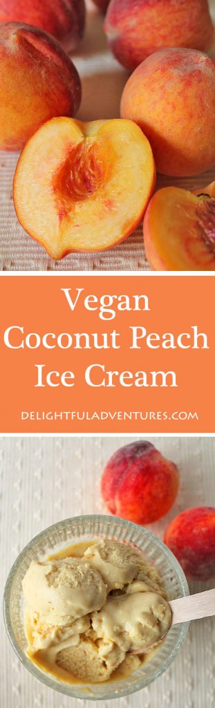 This vegan coconut peach ice cream just screams summer! It's tangy, sweet and contains a surprisingly delicious flavour combo: peach + coconut.