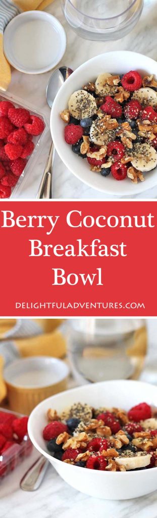 This quick, easy, delicious, and customizable Berry Coconut Breakfast Bowl is loaded with fresh berries, seasonal fruit, and coconut milk!