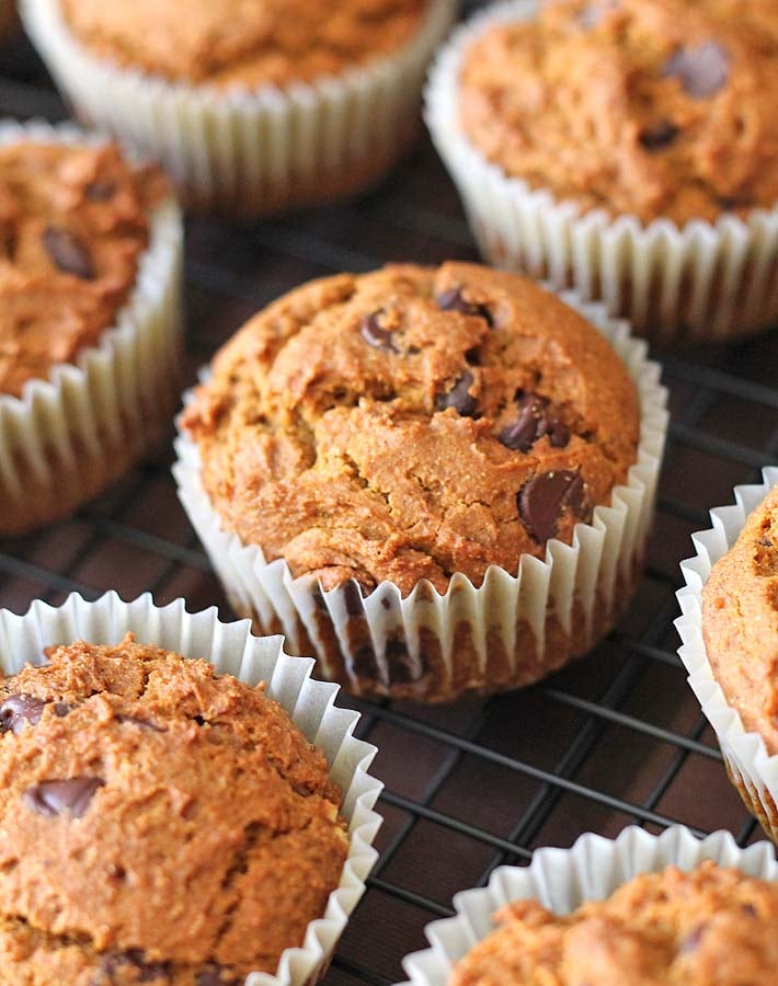 Vegan Gluten Free Pumpkin Spice Muffins on a cooling rack