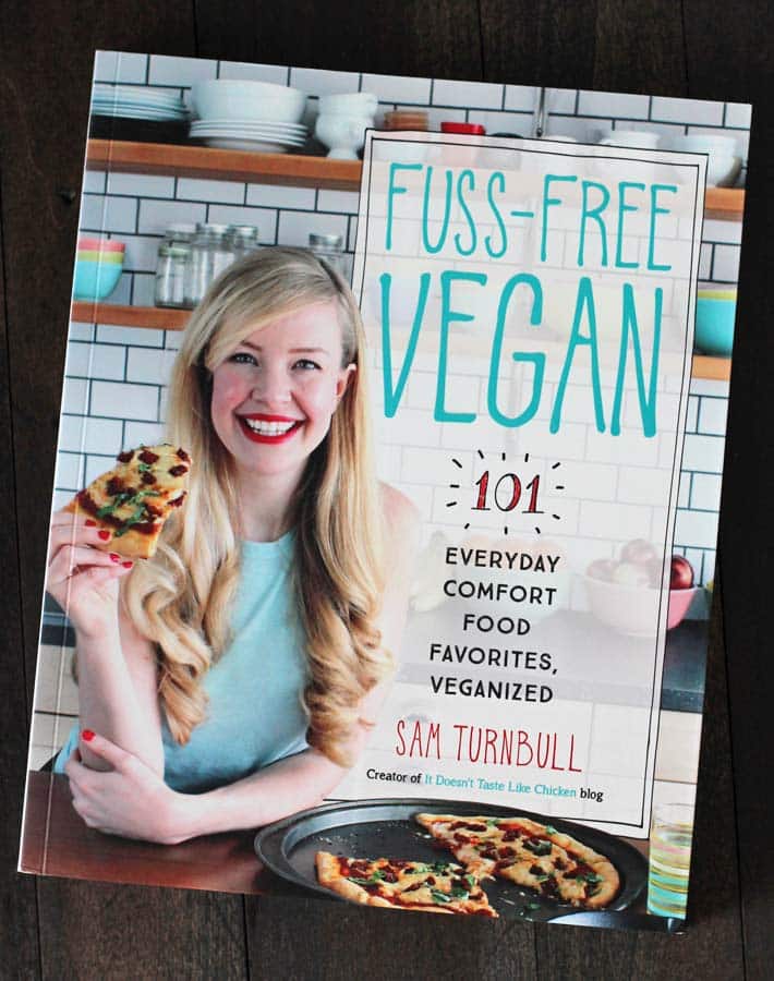 A picture of the the cover of the "Fuss Free Vegan" recipe book that contains the vegan peanut noodles recipe.