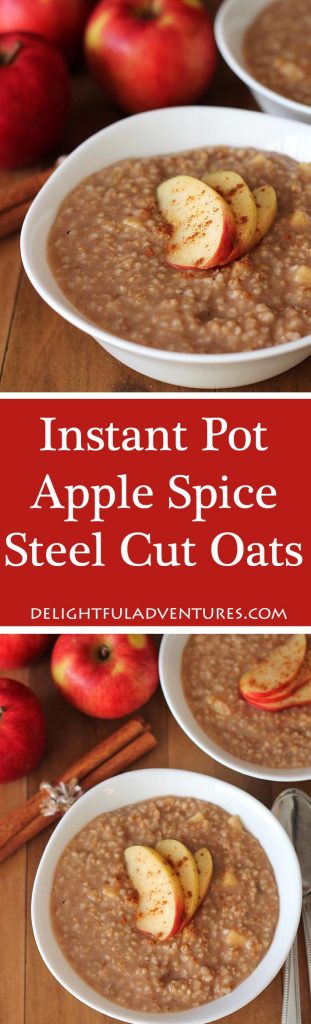 Apple Spice Instant Pot Steel Cut Oats make the perfect easy, warm, and delicious breakfast for cold days and is made in your Instant Pot pressure cooker. Just throw the ingredients in, set it and your tasty oats will be ready in no time!