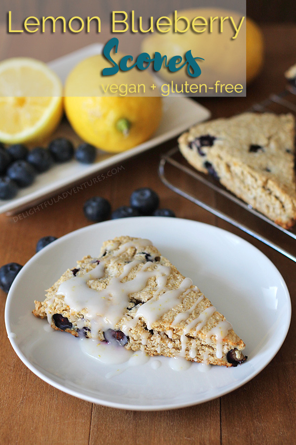Vegan gluten-free lemon blueberry scones that will go perfectly with your tea or coffee at breakfast and brunch. These scones can also be made just vegan, instructions for both ways are included.