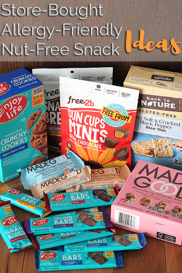 Looking for Store-Bought, Allergy-Friendly, Nut-Free Snacks? This list has got you covered with ideas and suggestions to make your next trip to the grocery store a whole lot easier!