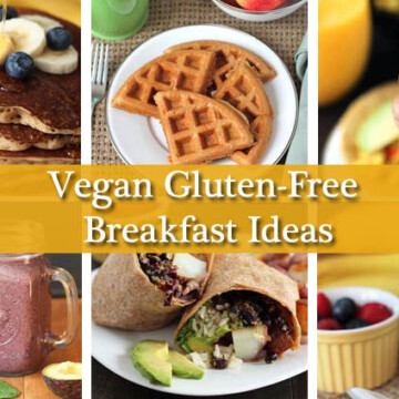 Vegan gluten-free breakfast ideas image collage of six pictures