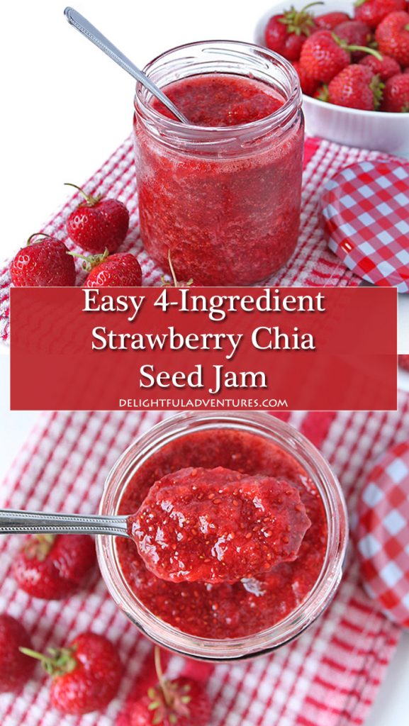 This easy strawberry chia seed refrigerator jam is the simplest jam you can make! There's no boiling involved and it only contains 4 simple ingredients.