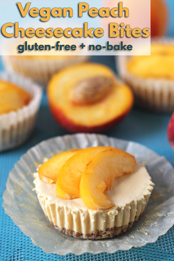 Vegan No Bake Peach Cheesecake Bites that are creamy, sweet, tangy and full of juicy peach flavour. The perfect summer dessert to make during peach season!