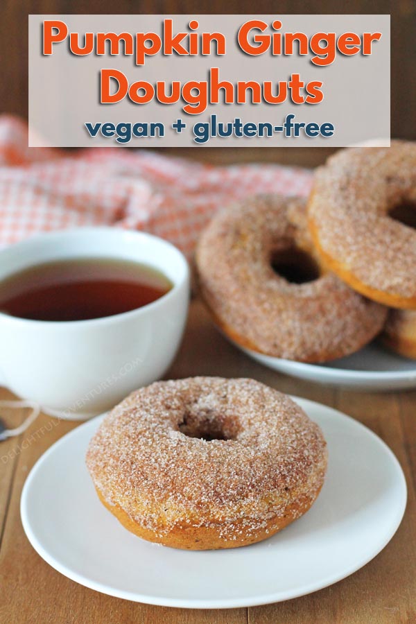 Vegan Baked Pumpkin Doughnuts flavoured with fresh ginger, ground cinnamon, and nutmeg are the perfect fall treat and can also be made gluten-free!