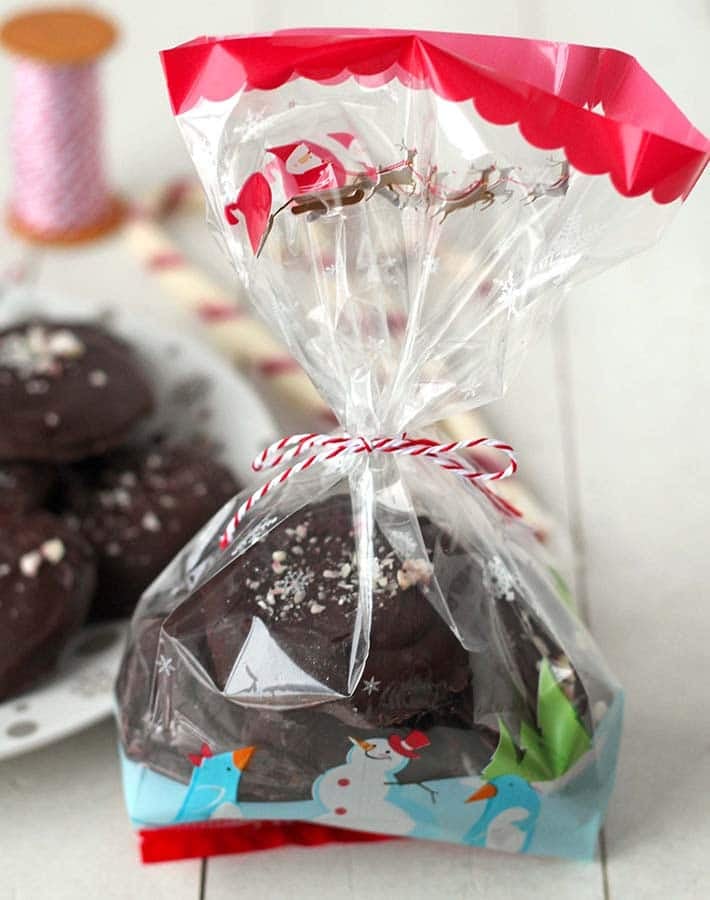 Vegan Peppermint Patties packaged in a gift bag.