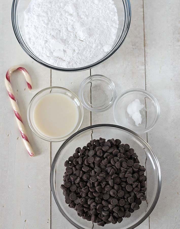 Overhead shot of the ingredients for making Vegan Peppermint Patties.