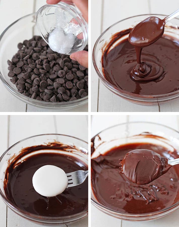 Collage image showing the second set of steps to make Vegan Peppermint Patties.