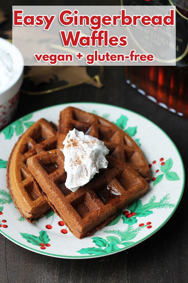 This recipe for easy vegan gluten free gingerbread waffles are a great breakfast idea for Christmas morning (or any other morning during the holidays!).
