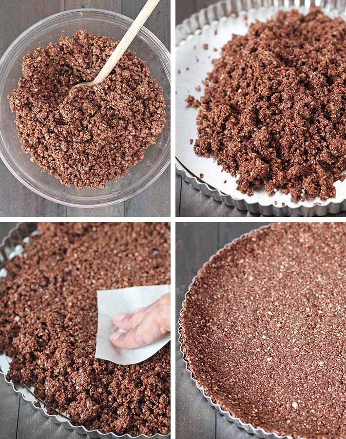 First sequence of steps needed to make a vegan chocolate tart.