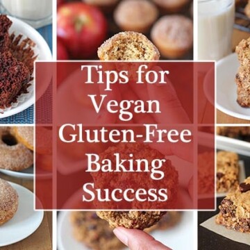 A collage of 6 recipe images to make after following the vegan gluten free baking tips outlined in this post.