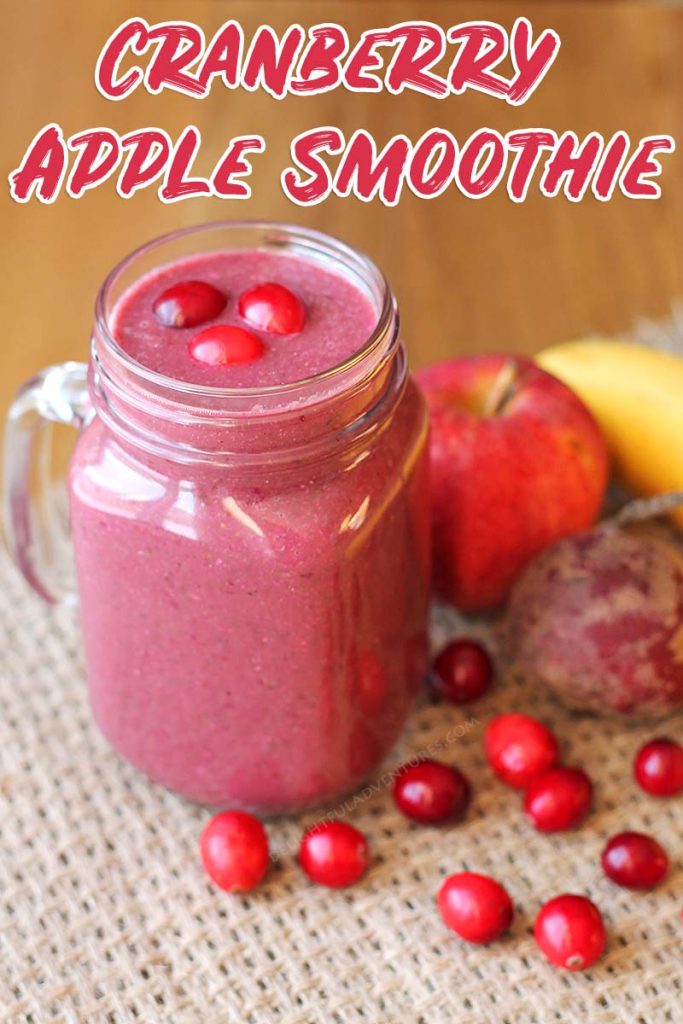 Tart cranberries mixed with a sweet banana and apple make this Cranberry Apple Smoothie a delicious way to get a good serving of fruits and veggies!