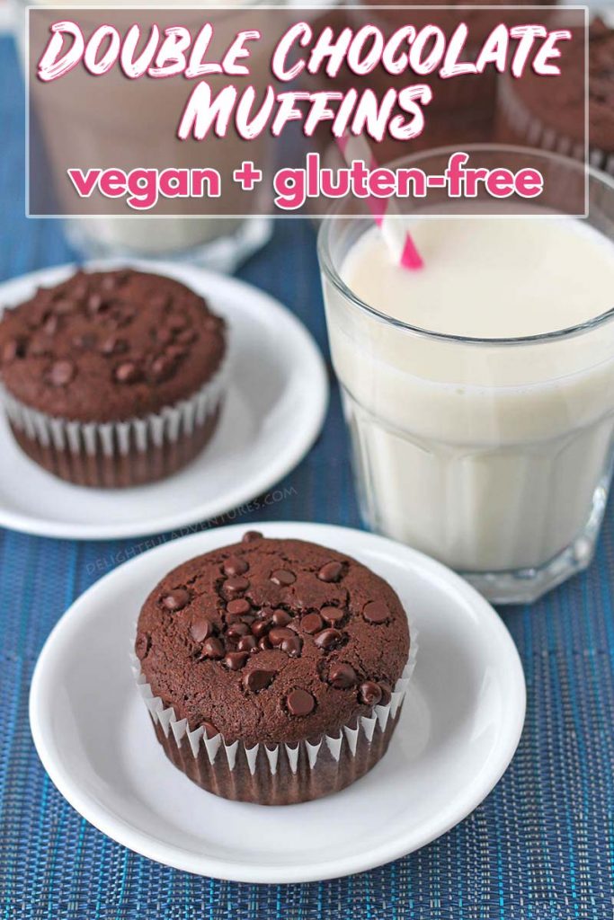 Rich, moist, fluffy and super chocolaty gluten-free vegan chocolate muffins loaded with dark chocolate chips. This is the perfect treat to fix an intense chocolate craving!