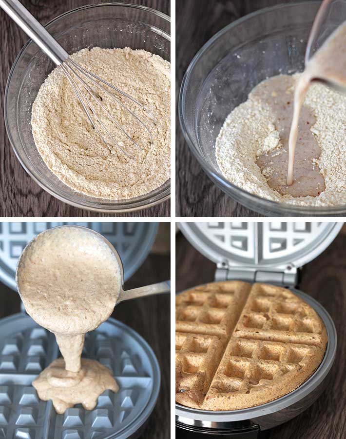 Sequence of steps needed to make Easy Vegan Gluten Free Waffles.