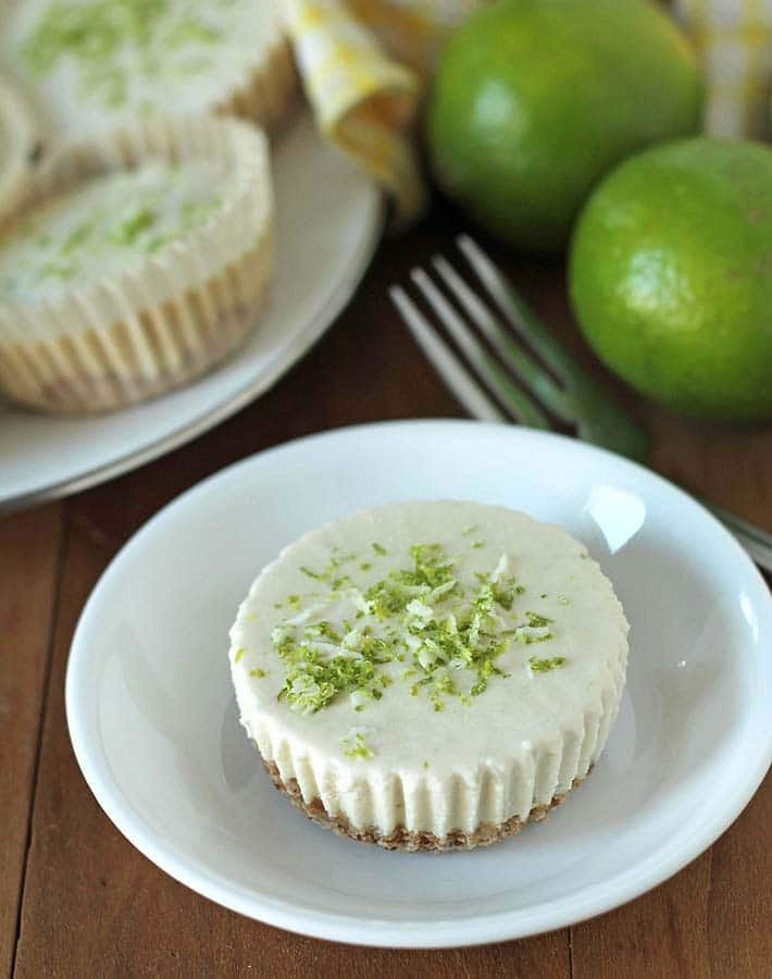 Vegan Lime Cheesecake on a small white plate.