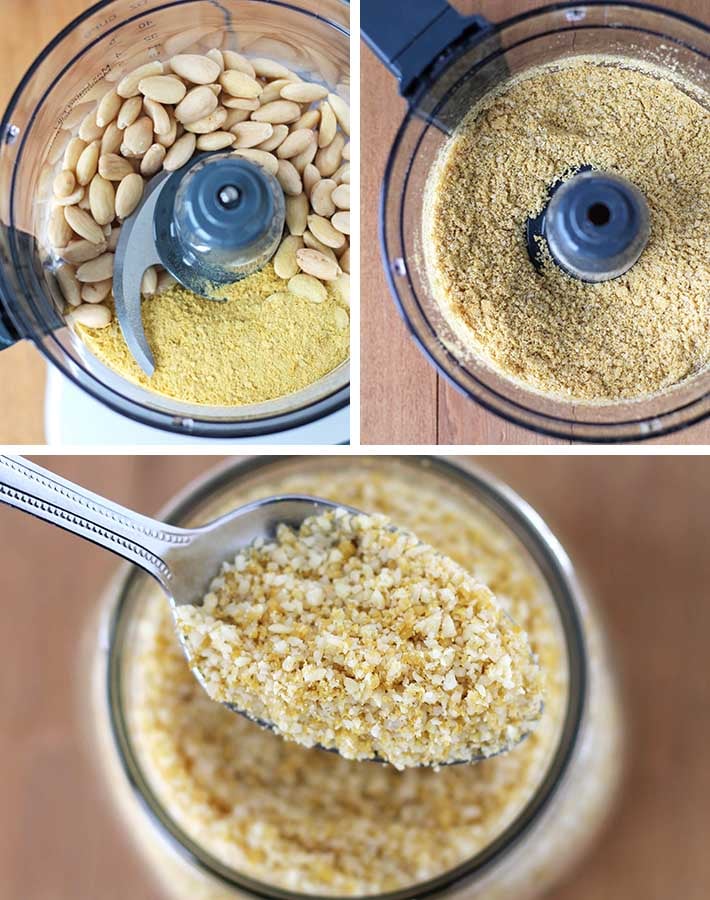 First sequence of steps needed to make vegan parmesan.