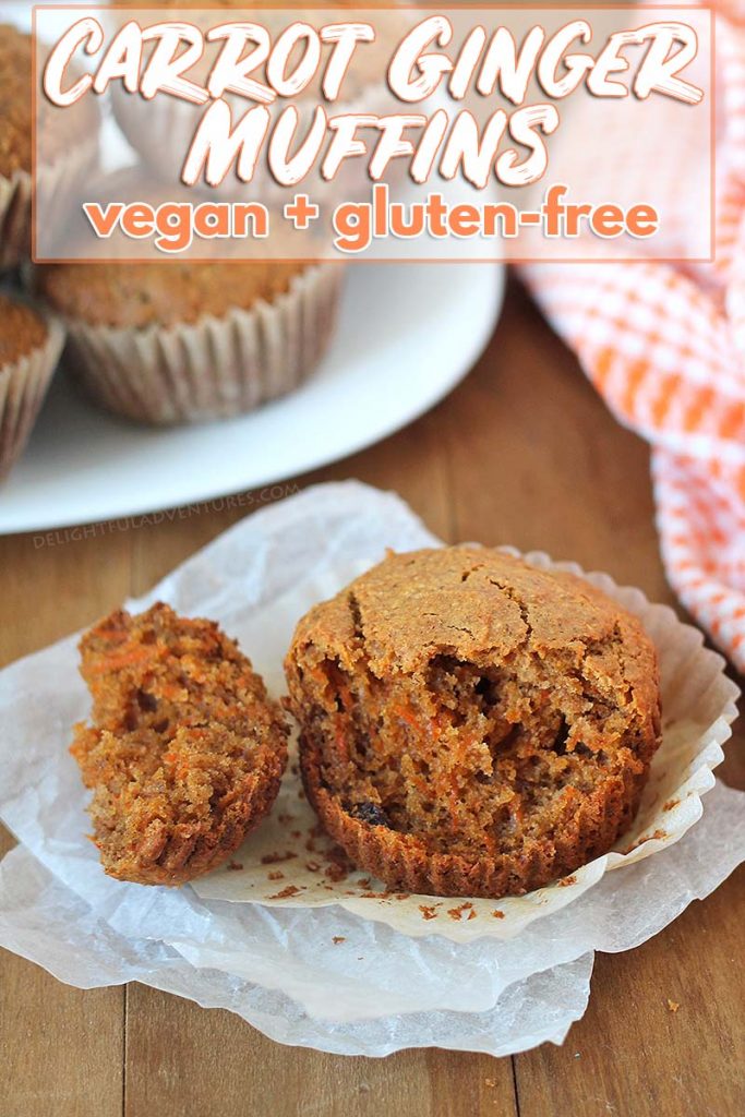 These fluffy carrot ginger muffins are vegan + gluten free, and they're perfect to serve at breakfast, brunch, or at snack time. They're packed with carrots, raisins, and tons of delicious flavour!