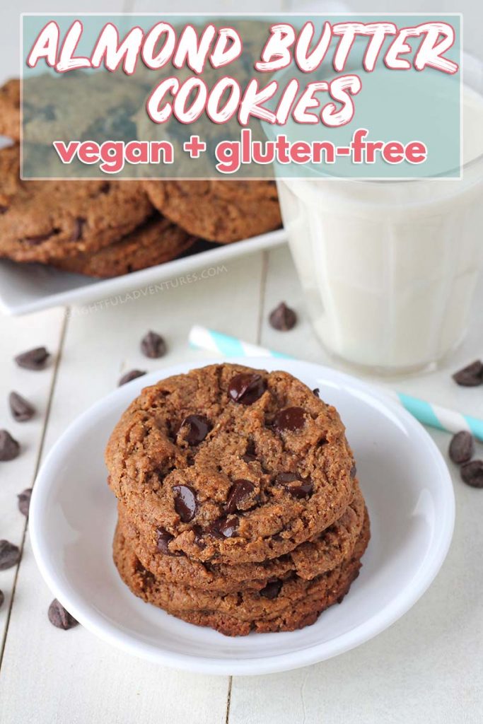 Bake up a batch of these soft, chewy, flourless vegan almond butter cookies and you'll be glad you did! This almond butter cookies recipes is gluten-free, packed with chocolate chips and super easy to make.