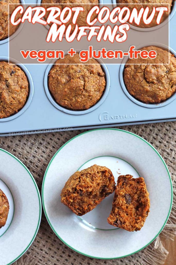 Simple and easy-to-make, these vegan gluten-free carrot coconut muffins with applesauce are a delicious snack for lunches or for enjoying with tea or coffee.