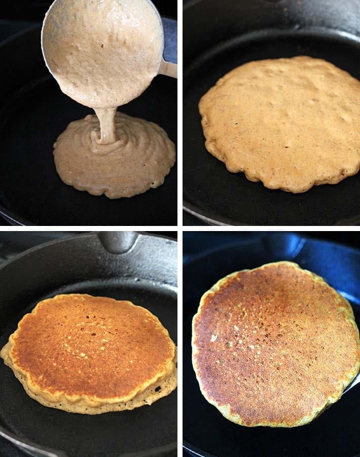 Second sequence of steps needed to make gluten free sweet potato pancakes.