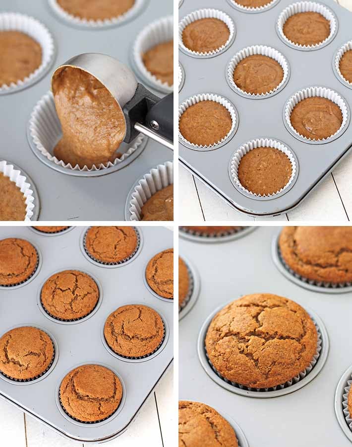 Second sequence of steps needed to make vegan gluten free banana muffins.