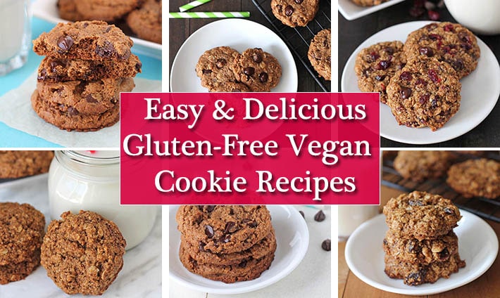 A collage of six gluten free vegan cookie recipe images