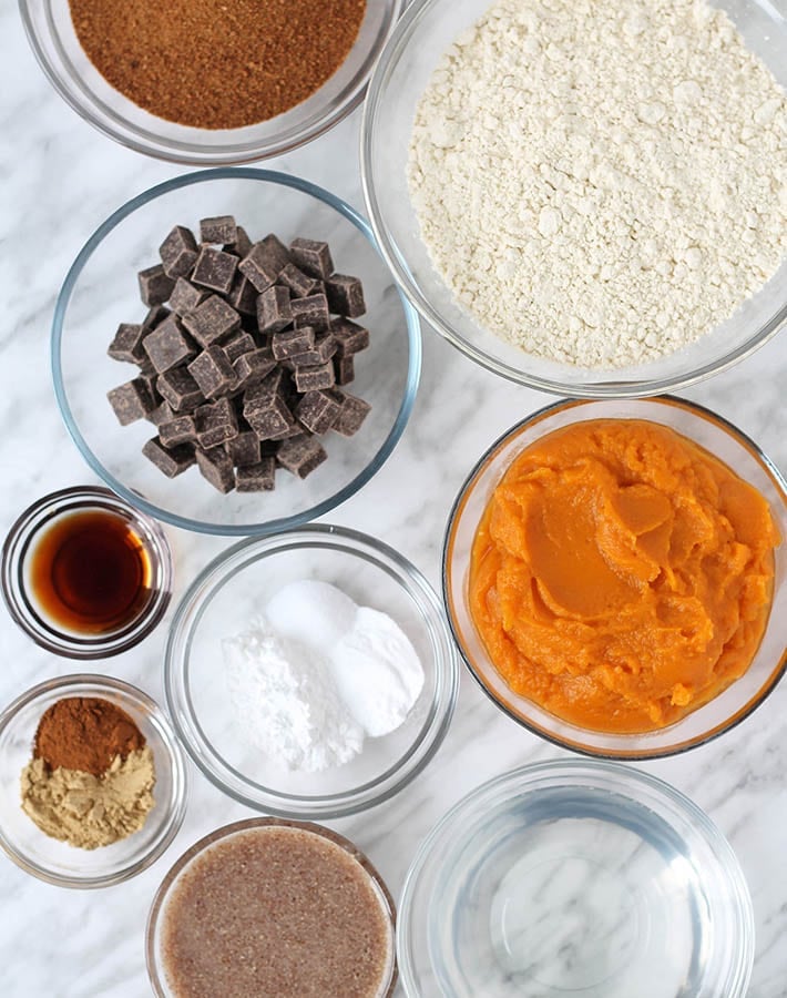 Overhead shot of all the ingredients needed to make sweet potato bread gluten free.