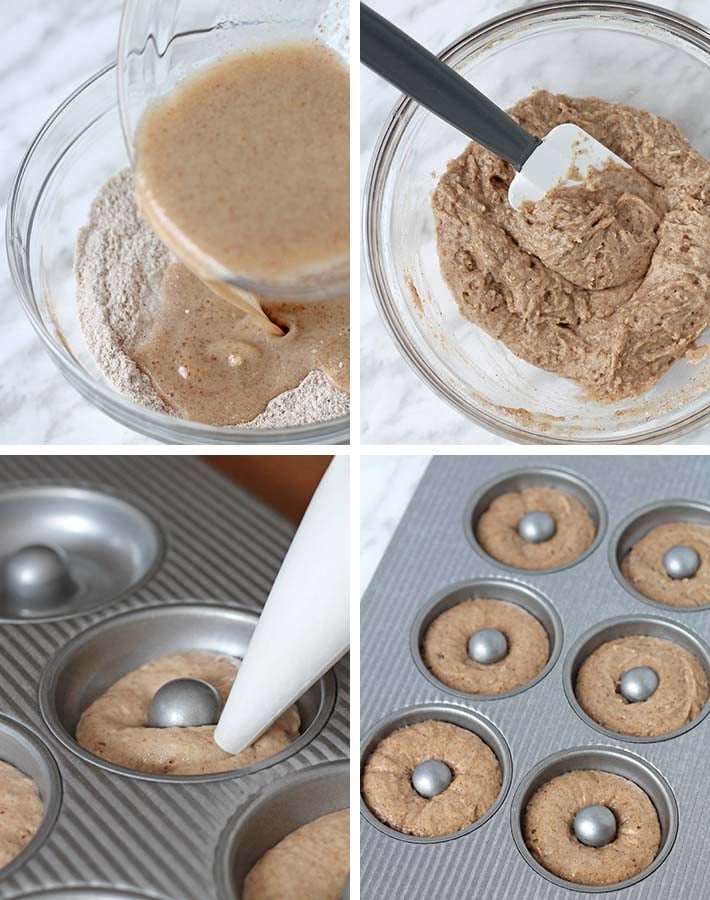 First sequence of steps needed to make cinnamon sugar vegan doughnuts.