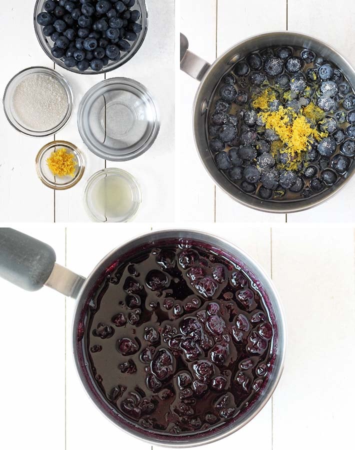 Sequence of steps needed to make fresh blueberry sauce.