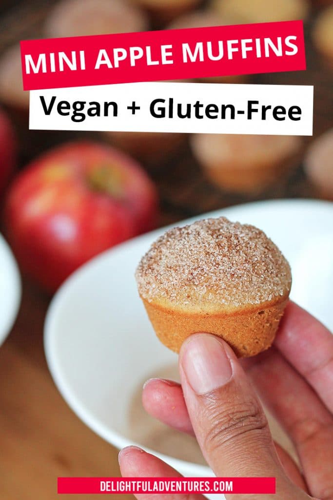 Vegan gluten free apple muffins that are filled with cinnamon and tiny pieces of fresh apples. These vegan apple muffins are easy to make and are the perfect snack for school lunch boxes.