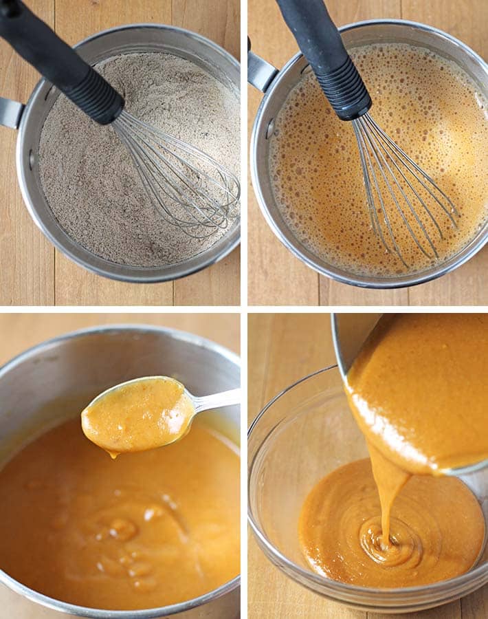Sequence of steps needed to make vegan pumpkin pudding.