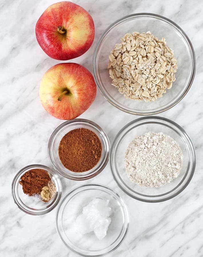 Overhead shot of the ingredients needed to make stuffed baked apples.