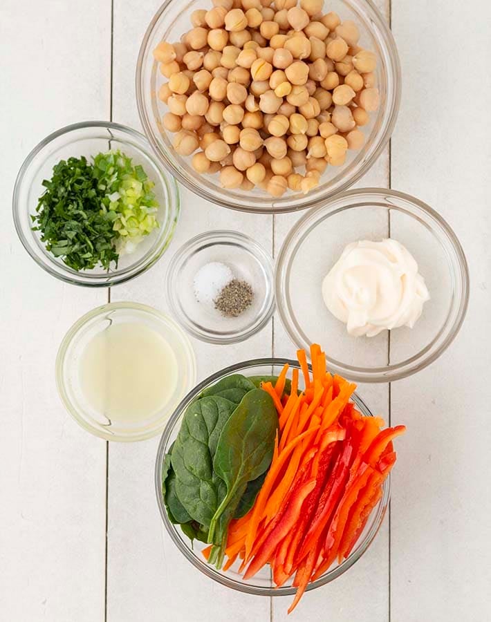 Overhead shot of the ingredients needed to make vegetarian pinwheels.