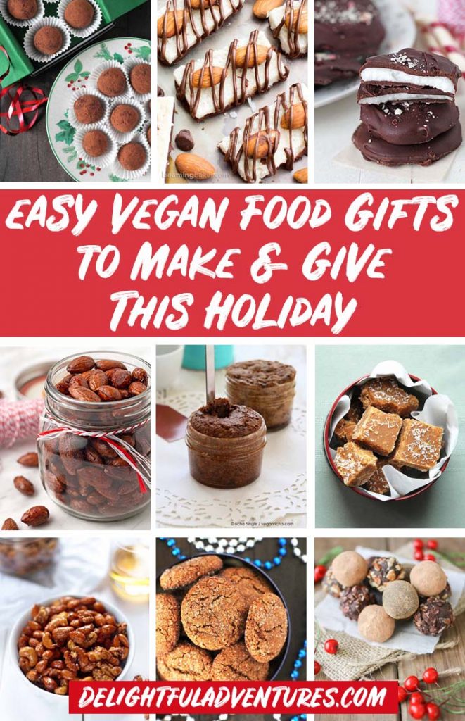 Pinterest collage of images of vegan food gifts for pinning on Pinterest.