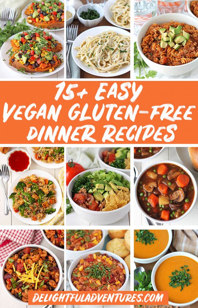 Pinterest collage of images of vegan gluten-free dinner recipes for pinning on Pinterest.