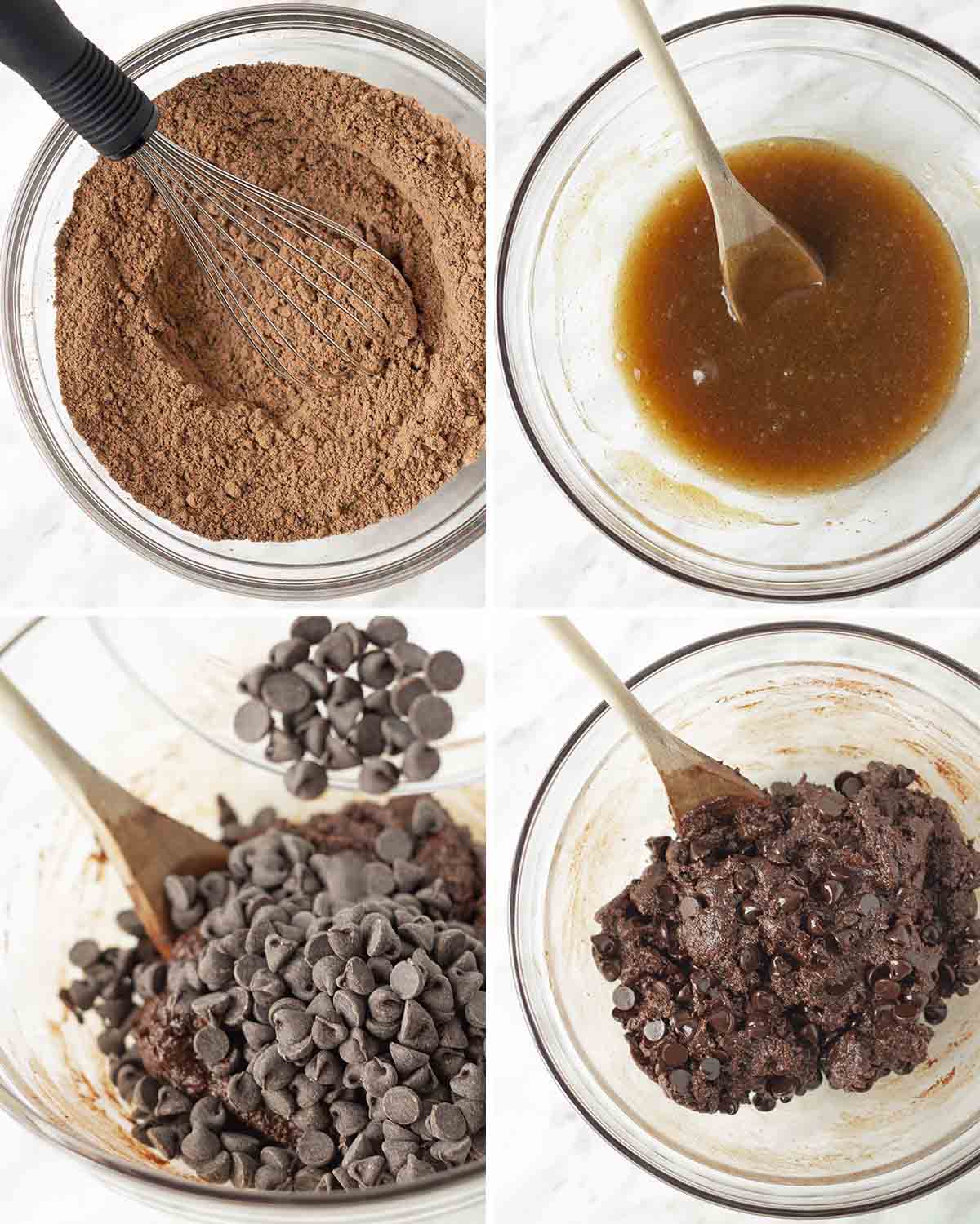 A collage of four images showing the progression of the steps needed to make these cookies.