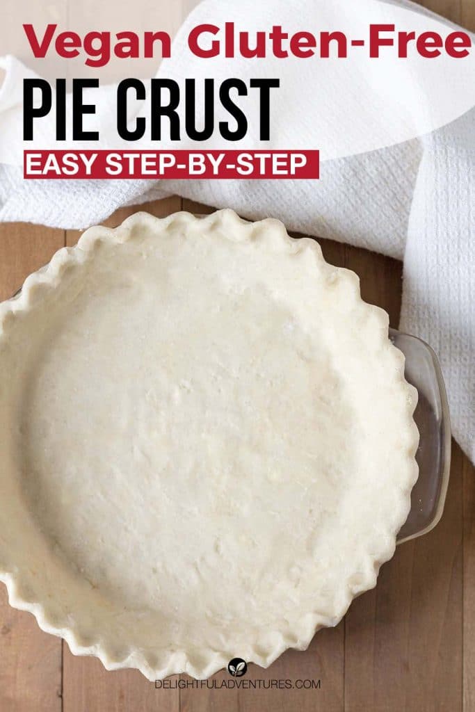 Pinterest pin showing an empty pie crust, this image is to be used to pin this recipe to Pinterest.
