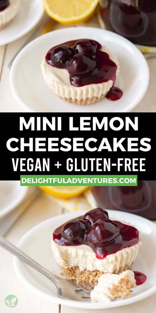 Pinterest pin showing two images of mini cheesecakes, this image is to be used to pin this recipe to Pinterest.