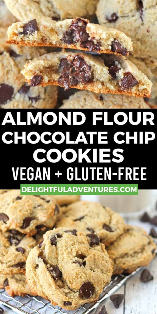 Pinterest pin showing two images of almond flour cookies, this image is to be used to pin this recipe to Pinterest.